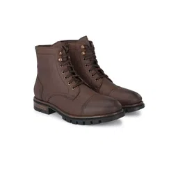 Delize Men Brown Solid Mid Top Leather Biker Boots image 1