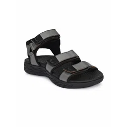Delize Men Grey & Black Leather Comfort Sandals-picture-36