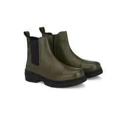 Delize Men Olive Green Solid Block Heels Chelsea Boots-picture-32
