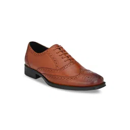 Delize Men Tan Solid Leather Formal Brogues-picture-14