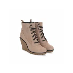 Delize Women Beige Suede Round Toe High Top Casual Boots-picture-22
