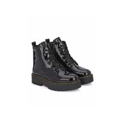 Delize Women Black Patent Derby Boots-picture-30