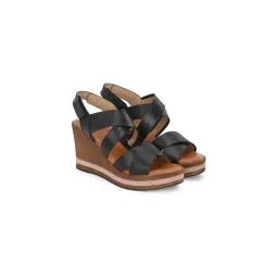 Delize Women Black Solid Cross Strap Wedge Sandals-picture-30