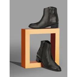 Delize Women Black Solid Faux Leather High-Top Block Heeled Boots-picture-32