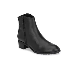 Delize Women Black Solid High-Top Faux Leather Heeled Boots-picture-33