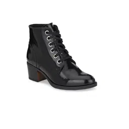 Delize Women Black Solid Leather High-Top Block Heeled Boots-picture-31