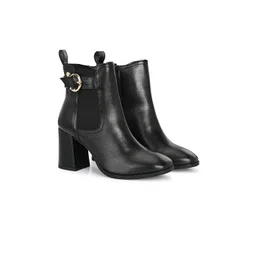 Delize Women Leather Round Toe Block Heel Monk Straps Boots With Buckle-picture-12