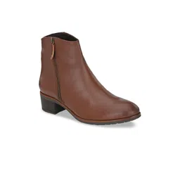 Delize Women Tan Brown Solid Faux Leather High-Top Block Heeled Boots-picture-39