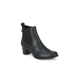 Delize Womens Black Solid Mid Heel Ankle Boots With Rivet Detail-picture-23