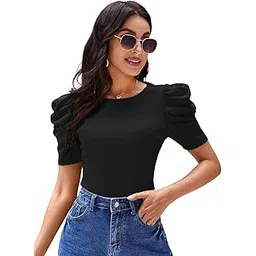 deltin hub Stylish Readymade Crop Top for Women | Stretchable Cotton Valentino Puff Sleeve Top | Casual, Party & Korean Trendy Crop Tops for Girls | Summer Wear Western Top for Women-picture-29
