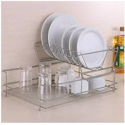 demiqon Utensil Kitchen Rack 2-Tier Dish Drying Rack | Kitchen Plate and Glass Organizer Stand | Rust-Proof Steel-picture-10