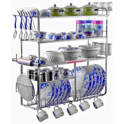 demiqon Utensil Kitchen Rack 5 Shelves Dish Rack| Steel Kitchen Stand | Kitchen Storage Rack | 30 x 30 Inch | Steel-picture-20