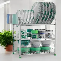 demiqon Utensil Kitchen Rack SpaceSaver Dish Drying Rack/Premium 3-Tier Drainer Stand Steel-picture-14
