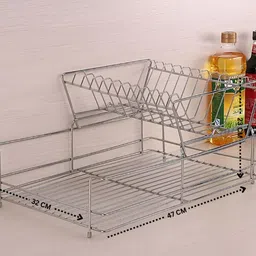 demiqon Utensil Kitchen Rack Utensil 2-Tier Kitchen Rack / Plate Stand/ Gilass Stand / Bowl Stand/ dish rack Steel image 2