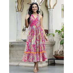 Demirner Ethnic Motifs Print Fit & Flare Midi Dress-picture-23