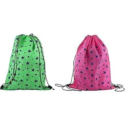 Demoda Non Woven Haversacks Bags for Kids Printed Drawstring Backpacks for Travel Yoga Picnic (Green & Pink, Pack of 2)-picture-29