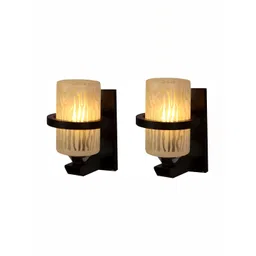 DENICRAAS White & Brown Printed 2 Pcs Metal Traditional Cylindrical Shaped Wall Lamps-picture-47