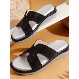 Denill Stylish Women Black Glitter Slip-On Casual Sandals Flats-picture-29