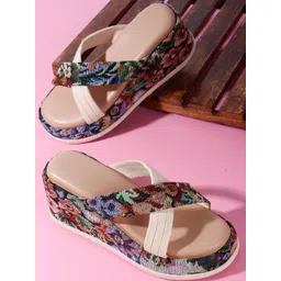 Denill Women Beige & Multicolored Floral Printed Synthetic Leather Wedge Heels-picture-29