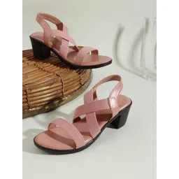 Denill Women Peach Casual Solid Block Backstrap Heel Sandals-picture-38