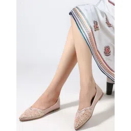 Denill Women Peach Embroidered Mojaris-picture-23