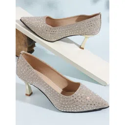 Denill Women Pointed Toe Sequinned Kitten Heels-picture-40