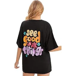 denimholic Cotton Half Sleeve Printed Oversized t Shirts for Women, Loose t Shirts for Women, Baggy t Shirt for Women, Graphic Tshirt for Women Oversize, image 1