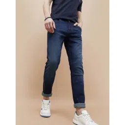 Denimize Dark Blue Cotton Slim Tapered Fit Jeans-picture-18
