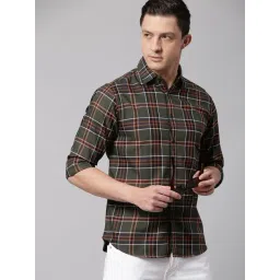 Dennis Lingo Dark Green Cotton Slim Fit Checks Shirt-picture-16