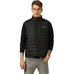 dennis lingo Men Black Solid Regular Fit Sleeveless Mock Collar Padded Jacket-picture-54