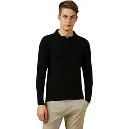 dennis lingo Men Black Solid Slim Fit Full Sleeve Polo Pullover-picture-38
