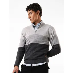 Dennis Lingo Men Colourblocked Mock Collar Full Sleeve Pullover with Zip Detail-picture-30