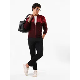 Dennis Lingo Men Colourblocked Mock Collar Long Sleeves Front-Open Sweater-picture-23