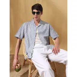 Dennis Lingo Men Cuban Collar Abstract Printed Cotton Casual Shirt-picture-37