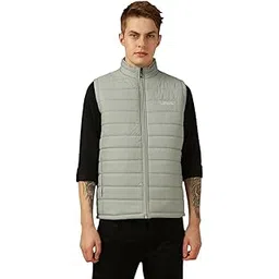 dennis lingo Men Grey Solid Regular Fit Sleeveless Mock Collar Padded Jacket-picture-40