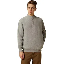 dennis lingo Men Grey Solid Relaxed Fit Full Sleeve Mock Collar Sweatshirt-picture-11