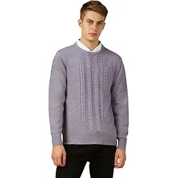 dennis lingo Men Lavender Solid Slim Fit Full Sleeve Crew Pullover-picture-53