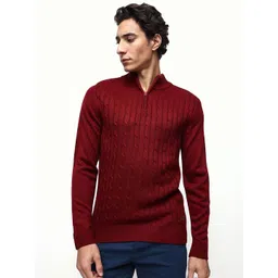 Dennis Lingo Men Mock Collar Cable Knit Sweaters-picture-30