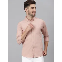 Dennis Lingo Men Pink Solid Slim Fit Cotton Casual Shirt-picture-15