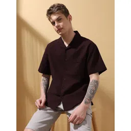 Dennis Lingo Men Relaxed Fit Cuban Collar Solid Cotton Casual Shirt-picture-23