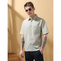 Dennis Lingo Men Relaxed Fit Spread Collar Solid Cotton Casual Shirt-picture-24
