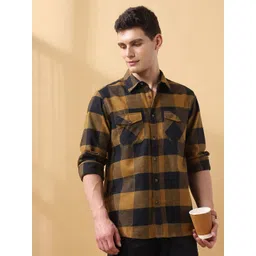 Dennis Lingo Men Relaxed Fit Spread Collar Tartan Checked Cotton Casual Shirt-picture-14