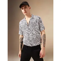 Dennis Lingo Men Smart Cuban Collar Floral Printed Relaxed Fit Casual Shirt-picture-23