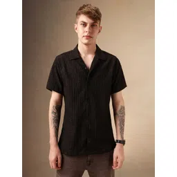 Dennis Lingo Men Smart Cuban Collar Textured Cotton Casual Shirt image 1