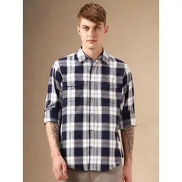 Dennis Lingo Men Smart Spread Collar Tartan Checked Cotton Relaxed Fit Casual Shirt-picture-22