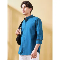 Dennis Lingo Men Solid Mandarin Collar Full Sleeves Regular Fit Casual Shirt-picture-24