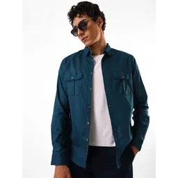 Dennis Lingo Men Solid Textured Spread Collar Regular Fit Casual Shirt-picture-26