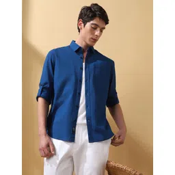 Dennis Lingo Men Spread Collar Solid Cotton Casual Shirt-picture-36