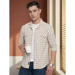 Dennis Lingo Men Textured Checks Cuban Collar Full Sleeves Regular Fit Shirt-image-30