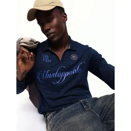 Dennis Lingo Men Typography Printed Polo Collar Indigo Relaxed Fit T-shirt-picture-30